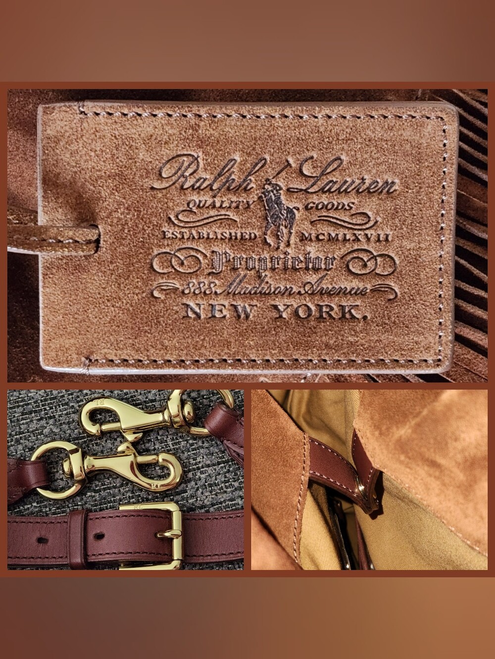 🔴SOLD🔴🐎RARE Ralph Lauren🐎 - Brown Suede Fringe Hobo Bag w/Crossbody Strap - Picture 4 of 15